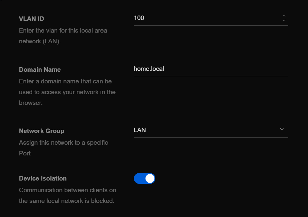 Unifi Network Settings